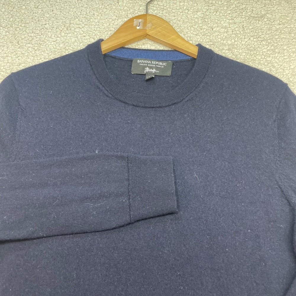 Banana Republic Sweater Mens L Navy Merino Wool Baruffa Crewneck Pullover Knit